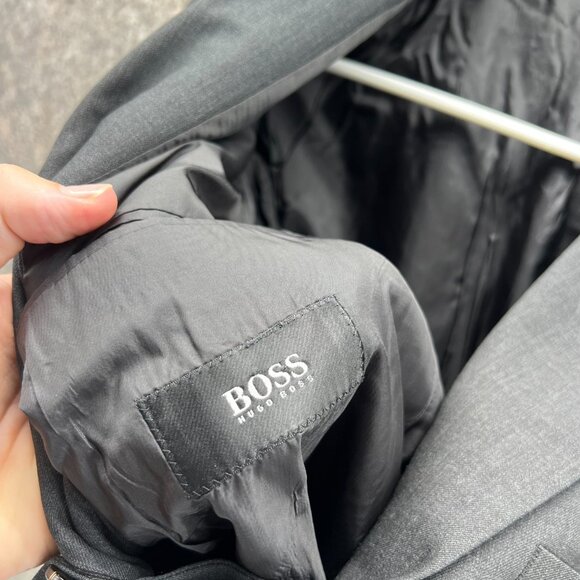 Hugo Boss Blazer Mens 44L Black Suit Jacket Einstein Wool Single Breasted - Picture 10 of 11